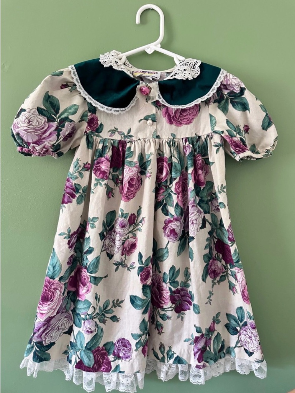 Vintage Emily West Floral dress with velvet and lace collar Peter Pan Collar 6
